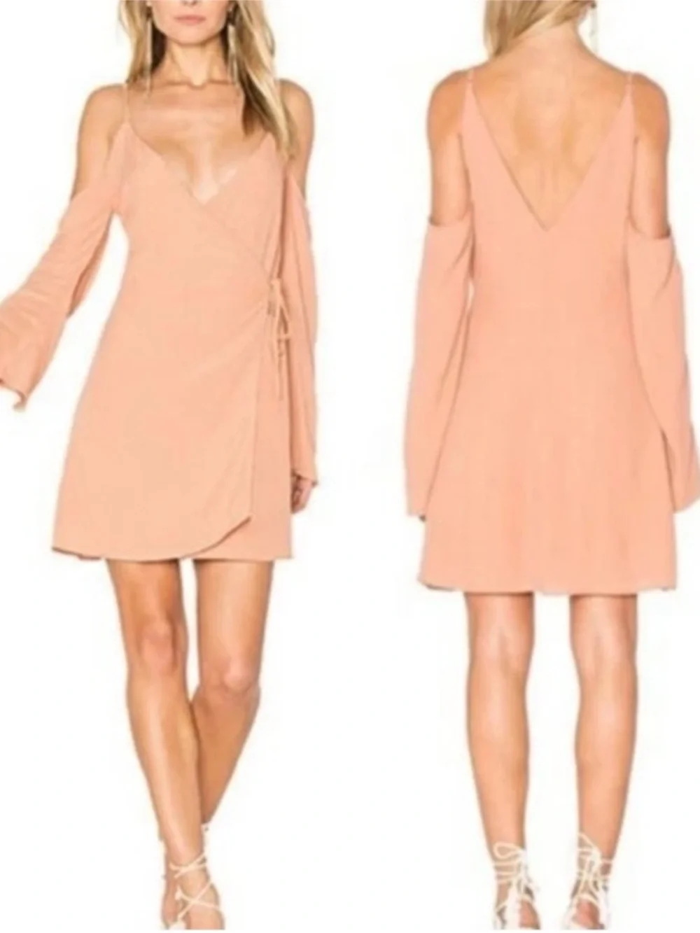 Lovers + Friends Peach Cold-Shoulder Wrap Mini Dress - Picture 2 of 12